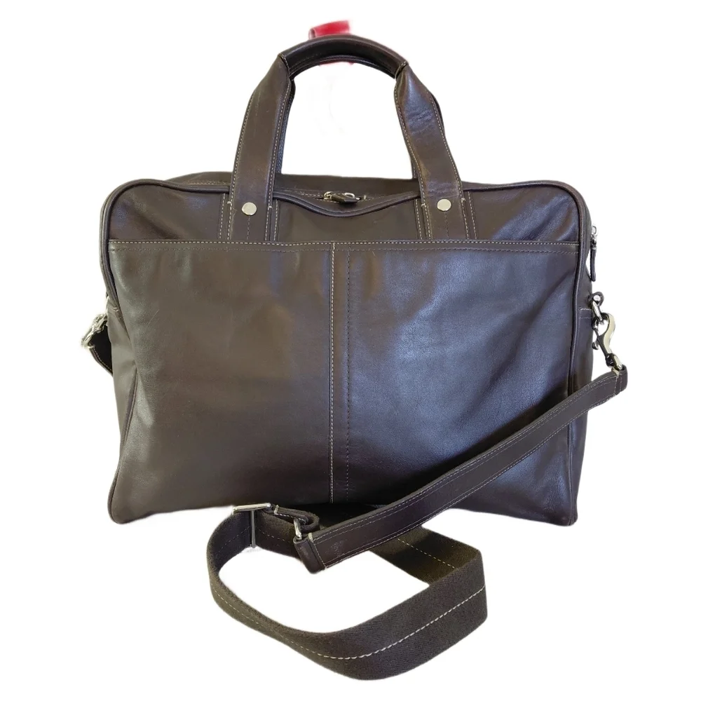 COACH Brown Leather Briefcase Computer Bag Business Travel Tote